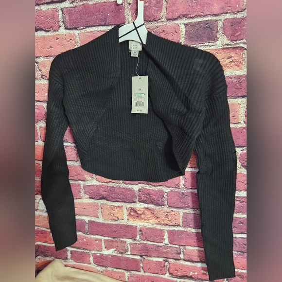 Zara Black Ribbed Long Sleeve Crop Blouse Womens Size Xsmall - Picture 4 of 8
